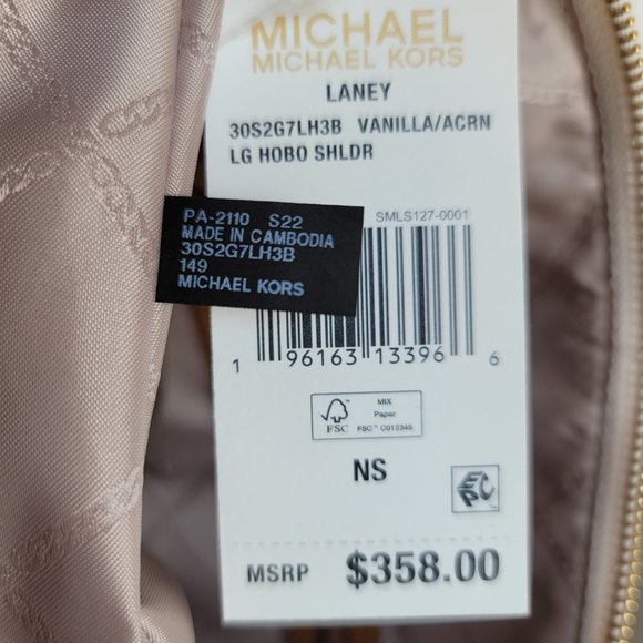 MICHAEL KORS Laney Hobo Signature Logo Shoulder Bag- Vanilla/Acorn Color⭐ - Picture 16 of 16